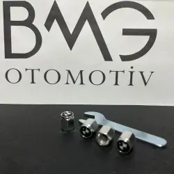 BMW Logolu Alüminyum Altıgen Sibop Kapağı Seti - 4'lü GRİ Sibop Kapağı ve Anahtarı - 1
