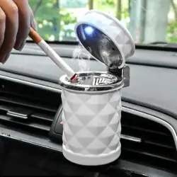Araç İçi BARDAK TUTUCU Led Işıklı Taşınabilir Kül Tablası Alüminyum Fincan Dumansız Oto Küllük-BEYAZ - 1